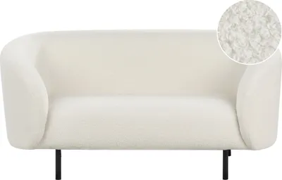 Produktbild von BELIANI Sofa Weiß Bouclé Stoffbezug 2-Sitzer mit Armlehnen Metallgestell in Schwarz Glamouröser Edler Stil Wohnzimmer Salon Esszimmer Flur