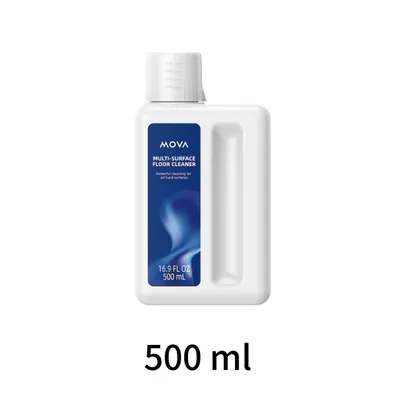 A white bottle of MOVA multi-surface floor cleaner with a blue label.