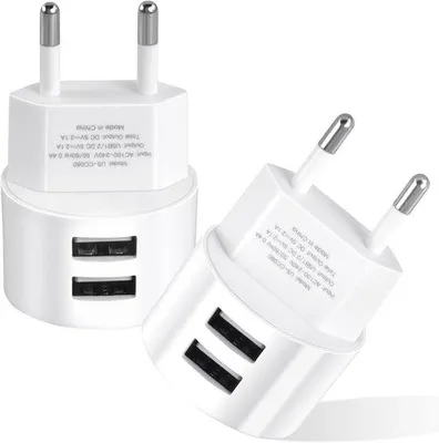 Productafbeelding van Wandlader met 2 USB-poorten, 2,1 A, 5 V, 10 W, voor meerdere apparaten, compatibel met smartphones en tablets