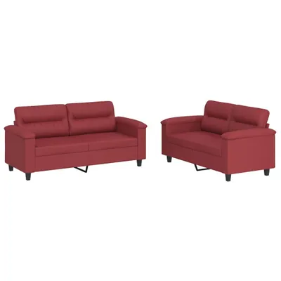 Image de vidaXL Canapé 2 pièces avec coussins vin rouge similicuir