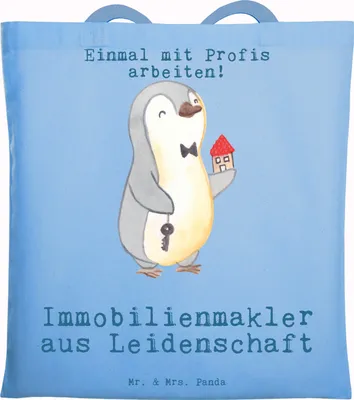 Produktbild von Mr. & Mrs. Panda Shopping Tasche Immobilienmakler Leidenschaft - Sky Blue - Geschenk, Tragetasche, Jutebeutel, Laptoptasche, Lustig, Witzig, Beutel, Spruch, Tote Bag