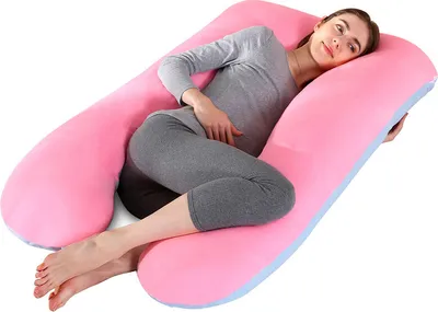 Image de Coussin d'allaitement en forme de U, velours, soutien latéral, 70 × 145 cm / rose et bleu