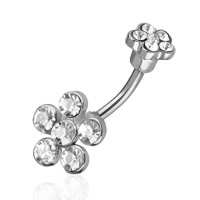 Produktbild von Taffstyle Bauchnabelpiercing Bauchnabelpiercing Multi Kristall Doppel Blume, Clear