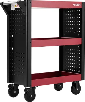 Immagine prodotto di Carrello di servizio AREBOS 3 scomparti rosso/nero | Set di ganci da 18 pezzi | Carrello