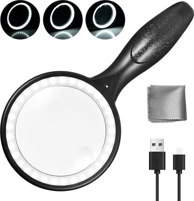 Produktbild von Lupe mit Licht, 33 LEDs Leselupe, 30-Fach Vergrößerung Handlupe, mit Linsentuch, Lupe zum Lesen für Senioren Kinder, Schwarz