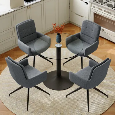 Image de Table carrée, plateau en matériau résistant aux UV, aspect marbre, structure métallique, design moderne (noir, gris foncé, transparent)