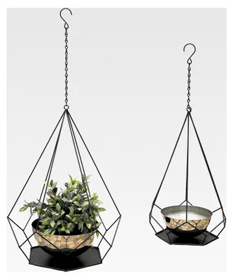 Produktbild von Blumenampel Innen Metall Hängepflanzen 2er Set mit Topf 6 Ecken
