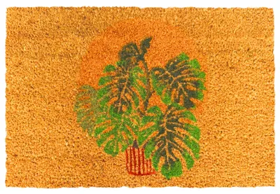 Produktbild von Relaxdays Fußmatte Kokos, Monstera, 60x40 cm, rutschfest, wetterfest, Fußabstreifer innen & außen, Türvorleger, natur