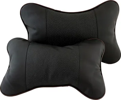 Produktbild von 2x Nackenkissen Autositz Universal - 2er Set - Nackenstütze Auto - Autokissen - Kopfstütze Bürostuhl - Weich und bequem - Kunstleder - Schwarz