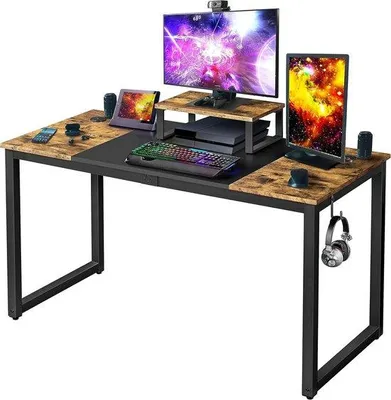 Produktbild von Famanu Schreibtisch für Gaming und Arbeit - 140 x 60 cm mit Kabelmanagement und mobiler Monitorhalterung