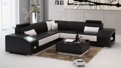 Produktbild von Design Ecksofa Wohnzimmer Eckcouch Lederpolster Couch Sofa L Form + Tisch Möbel