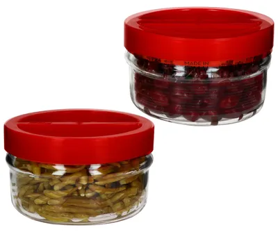Produktbild von 2x ORTES Vorratsglas 1,5L Glas mit Kunststoffdeckel Gitter Aufbewahren Einlegen