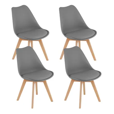 Image de Lot de 4 chaises de salle à manger ou de salon 4x graphite avec pieds en bois massif naturel, chaise à coque confortable et stable