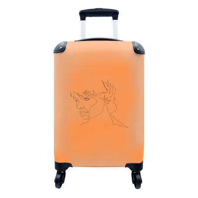 Produktbild von MuchoWow® Koffer Handgepäck Trolley Rollkoffer Kleine Reisekoffer mit 4 Rollen - Mann - Porträt - Strichzeichnung - Cabin Size < 55x40x23 cm & 55x40x20 cm - Fotokoffer - Kabinenkoffer - Boardgepäck - Reise-Box - Reisekoffer - Reisegepäck - Koffer mit Bild - Trolley für Kinder