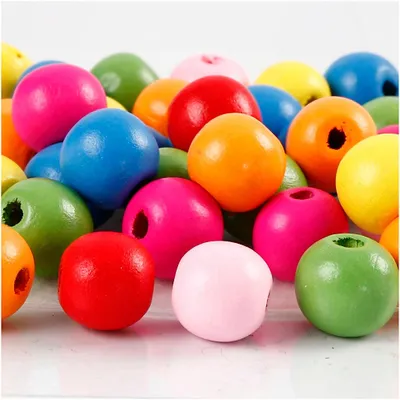 Produktbild von Holzperlen, D 12 mm, Lochgröße 2,5-3 mm, ca. 800 Stk, Sortierte Farben, 500 g/ 1 Btl. [HOB-57124]