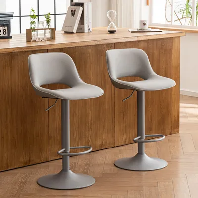 Barhocker-Set 2er-Set höhenverstellbar drehbar mit Rückenlehne grau
