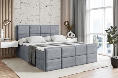 Produktbild von ALTDECOR Boxspringbett mit Fußteil, H3 Matratze und Topper - 180x200 cm - NOVA-Z - Grau Samt - Polsterbett mit Bettkasten und Lattenrost, Bett mit Stauraum
