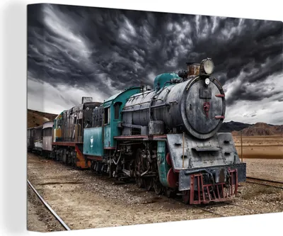 Zdjęcie produktu dla OneMillionCanvasses® - Obraz na płótnie - 140x90 cm, Pociąg - Burza - Kolej, Dekoracja ścienna - Zdjęcie na płótnie - Obraz na drewnianej ramie