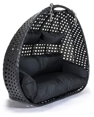 Produktbild von HOME DELUXE - Hängesessel Twin - Schwarz, nur Korb - inkl. Sitz- und Rückenkissen I Polyrattan Hängestuhl Gartenschaukel Hängekorb