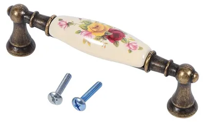 Produktbild von Vintage Blume Keramik Bronze DIY Türgriffe Schrank Schrank Schublade Knöpfe ziehen 2#