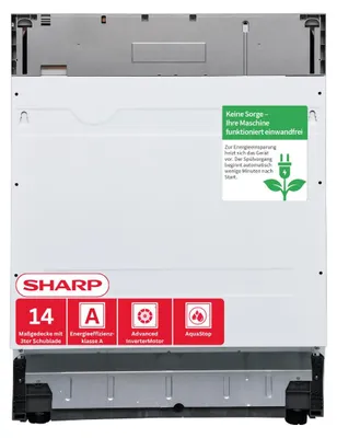 Produktbild von Sharp QW-NI2YI42A4X-DE  Einbau Geschirrspüler 60 cm, 14 Maßgedecke, EEK A, 42 dB, AutoDoor, DualProWash, AquaStop, Besteckschublade, KI-generiertes Bild