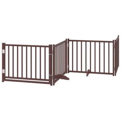 Obrázek produktu pro vidaXL 4dílná brána pro psy s dvířky skládací hnědá dub 320 cm jedlové dřevo