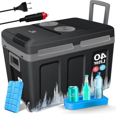 Obrázek produktu pro Chladicí box na kolečkách - Termobox do auta - Chlazení nápojů - Funkce chlazení i ohřevu - Objem 40 litrů - Černo-šedá barva