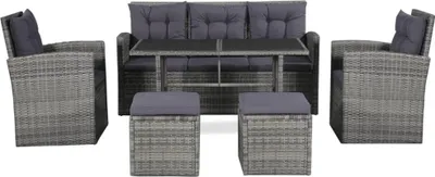 Produktbild von vidaXL 6-tlg. Garten-Lounge-Set mit Auflagen Poly Rattan Grau