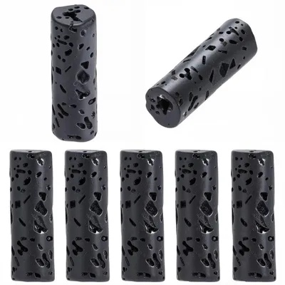 28 Lavastein-Perlen, schwarz, Säulenform, für Schmuck & DIY