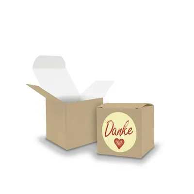 Produktbild von SET DANKE (Motiv1) 24xFaltschachtel Würfel 5cm BRAUN + Sticker