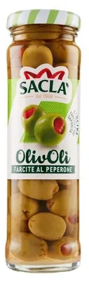 Produktbild von Grüne Oliven in Salzlake, gefüllt mit Paprikapaste 140G - Sacla