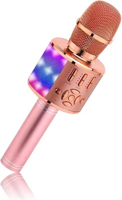 Productafbeelding van Draadloze 4-in-1 Karaoke Microfoon met LED voor Kinderen - Thuis Karaoke, Compatibel met iOS en Android