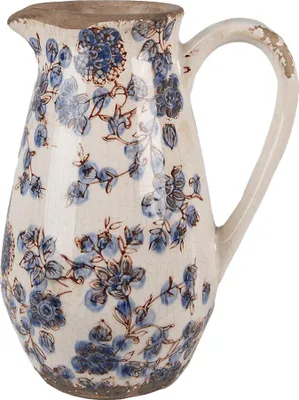 Zdjęcie produktu dla Clayre & Eef Dzbanek dekoracyjny 17x13x22 cm Beżowo-niebieski Ceramiczne kwiaty