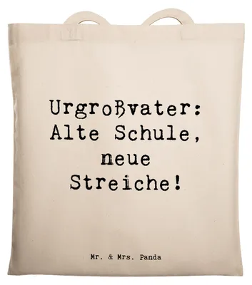 Produktbild von Mr. & Mrs. Panda Uni Tasche Spruch Urgroßvater Späße - Transparent - Geschenk, Familie, Freude, Laptoptasche, Streiche, Jutebeutel, Ahnen, Lächeln, Tote Bag, Liebe, Erbe