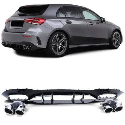 Produktbild von Sport Heckdiffusor Schwarz mit Endrohren Chrom für Mercedes A Klasse W177 ab 19