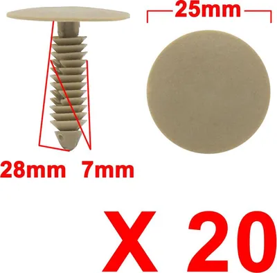 Image de 20pcs 7mm x 25mm x 28mm Panneau porte voiture habillage en plastique beige rivets Agrafes retenue