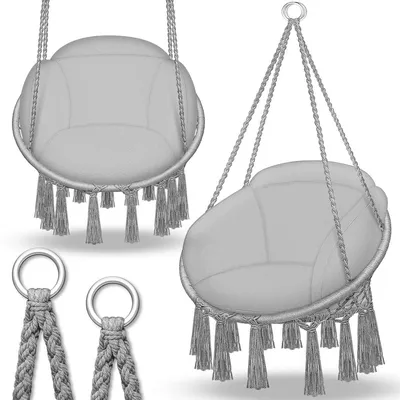 Image de Chaise suspendue - Fauteuil à bascule - Jusqu'à 150 kg - Intérieur et extérieur - Gris - 77 x 143 cm