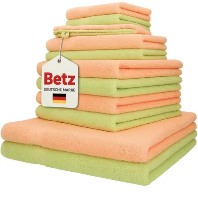 Produktbild von Betz 12er Handtuch-Set PALERMO 100% Baumwolle  Farbe: apricot und grün