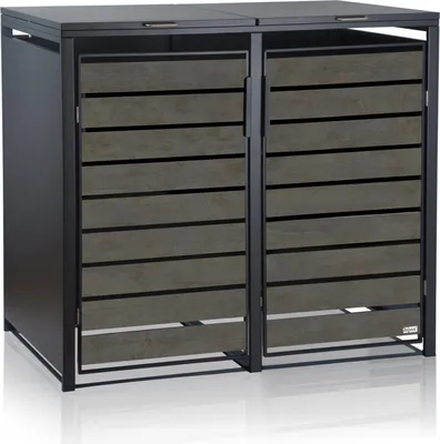 A product shot of a double trash bin enclosure.