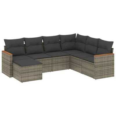 Produktbild von 7-tlg. Modulare Garten-Sofagarnitur, Lounge-Set mit Stauraum & wasserabweisendem Beutel, UV-beständiges Poly Rattan, Grau