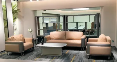 Produktbild von Moderne 3+1+1 Ledergarnitur in Beige-Grau für Büro oder Lounge