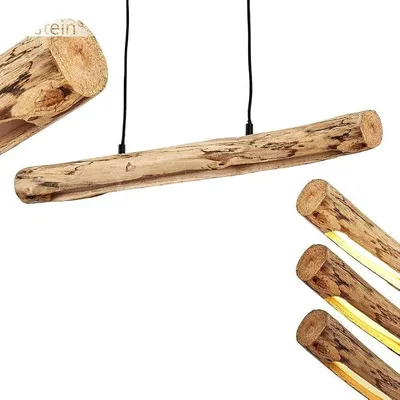 Productafbeelding van LED-pendellamp Winterthur, dimbare hanglamp van metaal/hout in zwart/naturel, houten balk met verstelbare hoogte tot max. 150 cm, 15 Watt, 1245 Lumen, 3000 Kelvin, dimbaar zonder extra accessoires via de lichtschakelaar