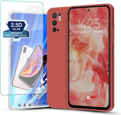 Produktbild von Hülle für Xiaomi Redmi Note 10 5G mit 9H Displayglas Displayschutz Plus Case Cover Bumper Silikon Softgrip Schutzhülle Farbe: Rot