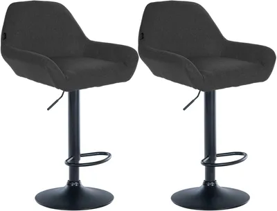 Produktbild von CLP 2er Set Barhocker höhenverstellbar Braga, mit Stoffbezug und Fußstütze | Farbe dunkelgrau Gestell Farbe schwarz