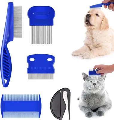 Image de 5 peignes à puces et à poux avec une tondeuse pour chats et chiens - outil d'élimination des puces