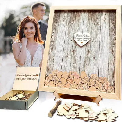 Image de Solidchoice - Livre d'or pour mariage avec 120 cœurs en bois