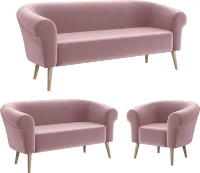 Produktbild von MEBLINI Mini Sofa Set 3-2-1 für Wohnzimmer - Mini Lounge für sechs Personen - Küchensofa - Sofa Klein - Sitzgarnitur - Polstergarnitur - Sofagarnituren - EMILIA - 3+2+1 - Rosa Samt