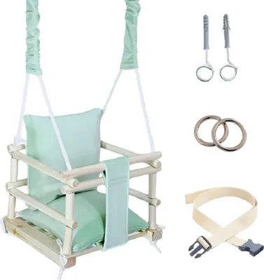 Image de Balançoire pour enfants Lumali 3 en 1 avec ceinture de sécurité, balançoire pour bébés à la maison, balançoire d'intérieur ou d'extérieur, avec siège moelleux, réglable en hauteur, menthe