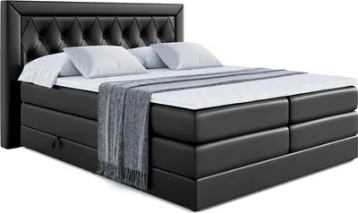 Produktbild von ALTDECOR Boxspringbett mit H3 Matratze-Bonellfederung, H4 Multipocket-Matratze (18 cm hoch) PUR, Topper (4 cm hoch), Polsterbett mit Kopfteil und Bettkasten - NOEL KING - 200x200-Schwarz Kunstleder