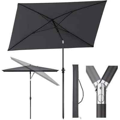 Produktbild von Sonnenschirm (210 x 140 cm) mit Schutzhülle, Balkon-, Garten- und Terrassenschirm, UPF 50+ Sonnenschutz, neigbar, höhenverstellbar, rechteckig – dunkelgrau